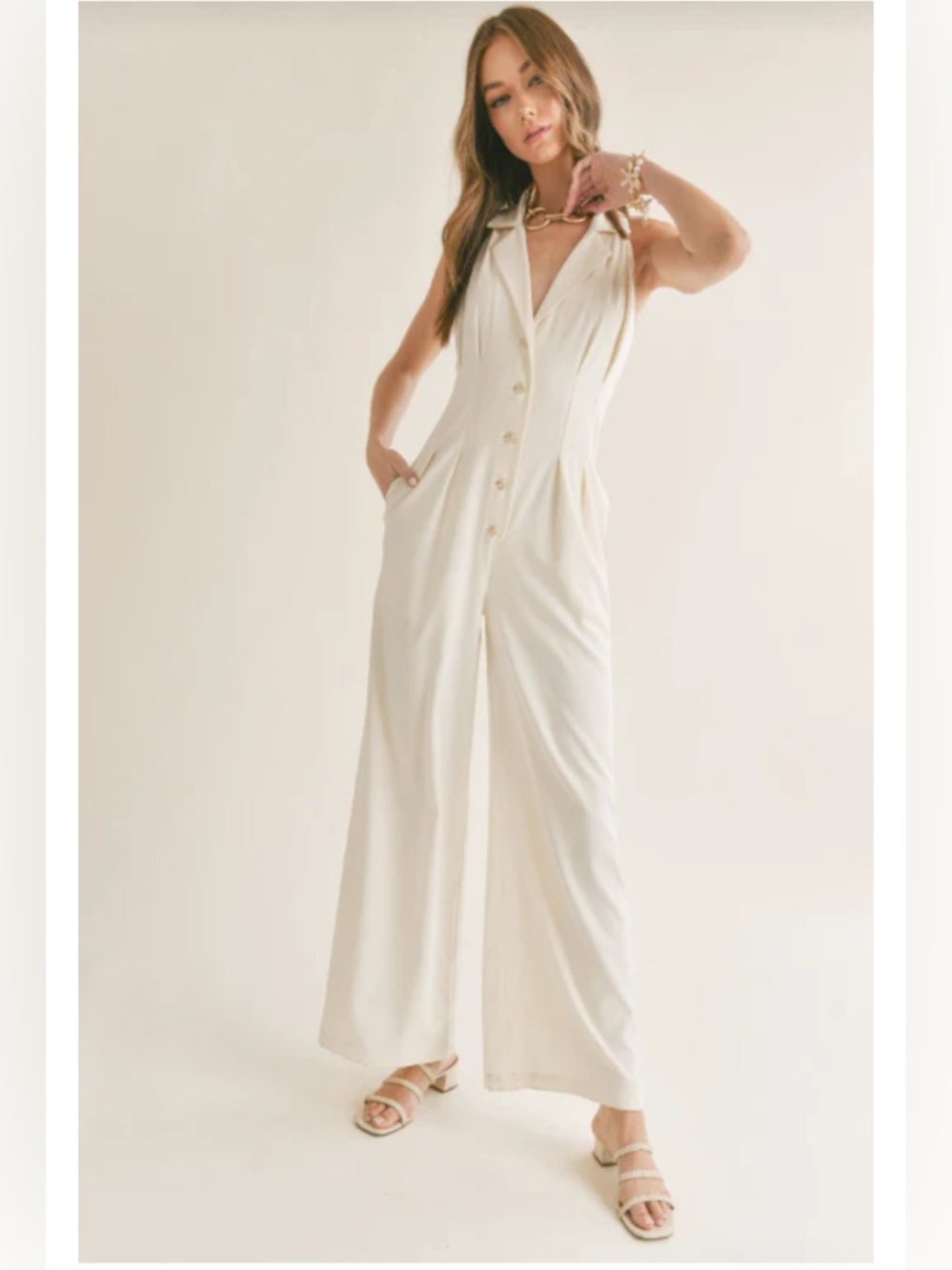 Sage the Label Follow Me Halter Ivory‎ Jumpsuit Classic